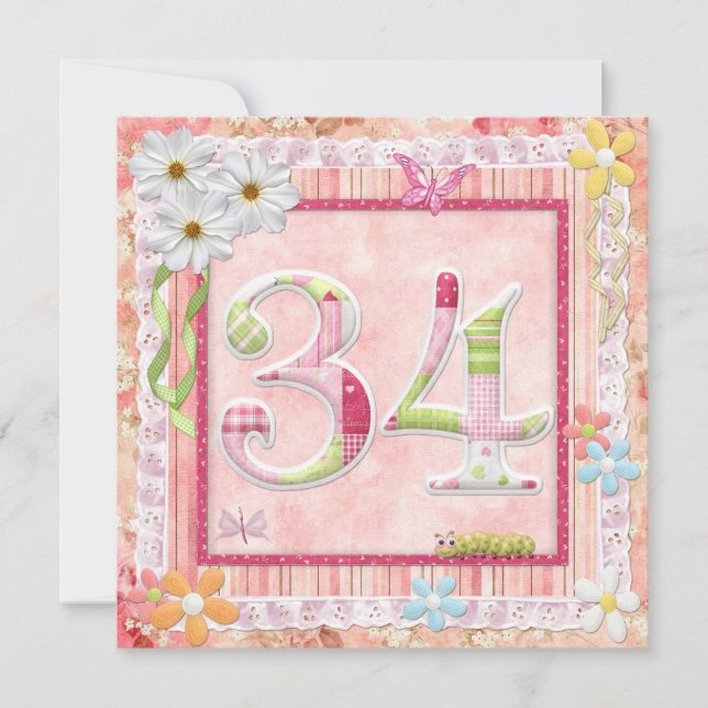 Invitation 34ème anniversaire style scrapbooking (Devant)
