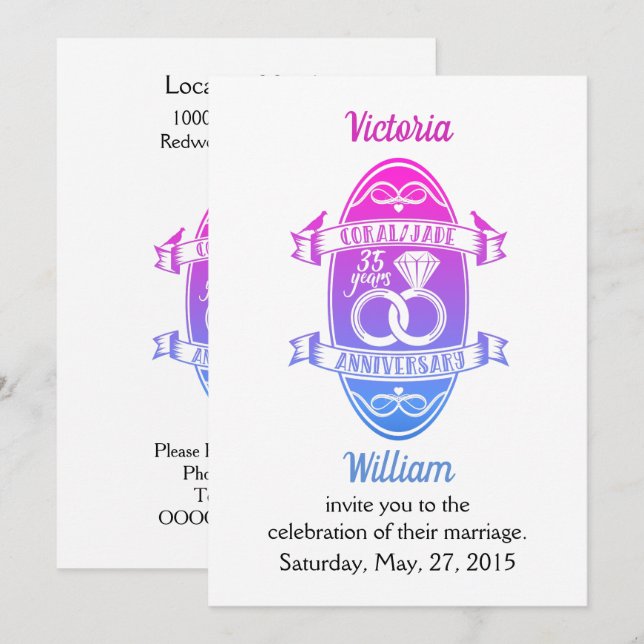Invitation 35 ans de jade corallien traditionnel, 235e annive (Devant / Derrière)