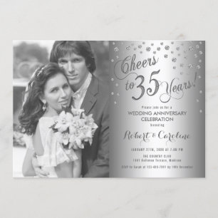Invitation 35e anniversaire avec photo - Argent diamant