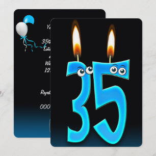 Invitation 35e anniversaire bougies avec boules d'yeux