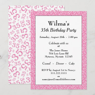Invitation 35e anniversaire de fête Thème Motif rose et blanc