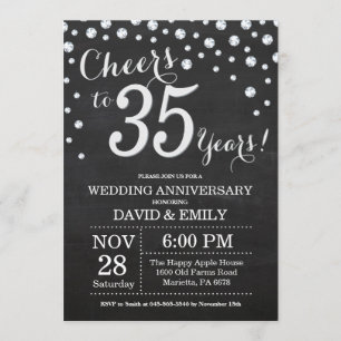 Invitation 35e Anniversaire de Mariage Ardoise Noir Argent