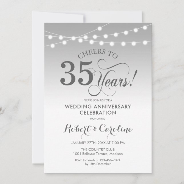 Invitation 35e anniversaire de mariage - Argent blanc (Devant)