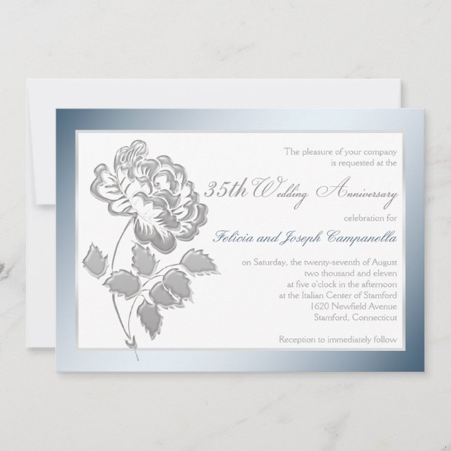 Invitation 35e anniversaire de mariage blanc et ar (Devant)