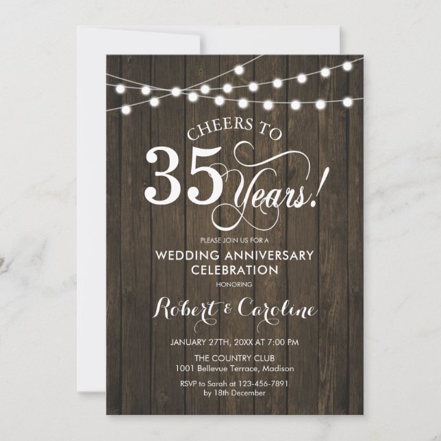 Invitation 35e anniversaire de mariage - Bois rustique (Devant)