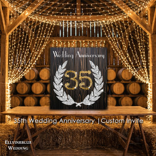 Invitation 35e anniversaire de mariage Bois rustique et or