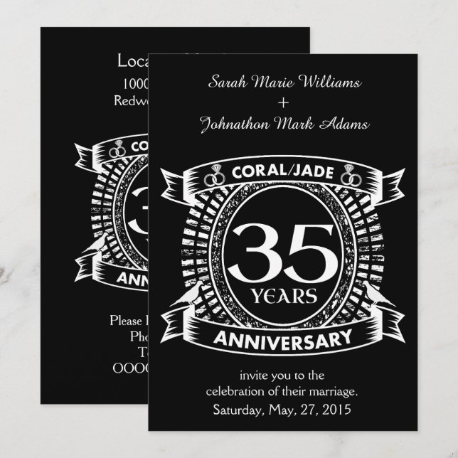 Invitation 35e anniversaire de mariage Couronne de corail de  (Devant / Derrière)