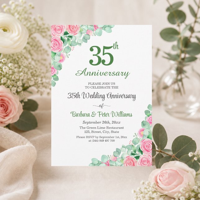 Invitation 35e Anniversaire de Mariage Eucalyptus Roses (Créateur téléchargé)