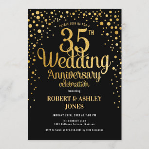 Invitation 35e anniversaire de mariage - Noir et or