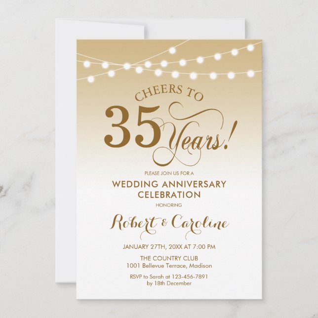 Invitation 35e anniversaire de mariage - Or Blanc (Devant)