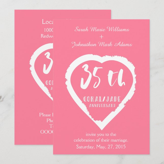 Invitation 35e anniversaire de mariage traditionnel corail ja (Devant / Derrière)
