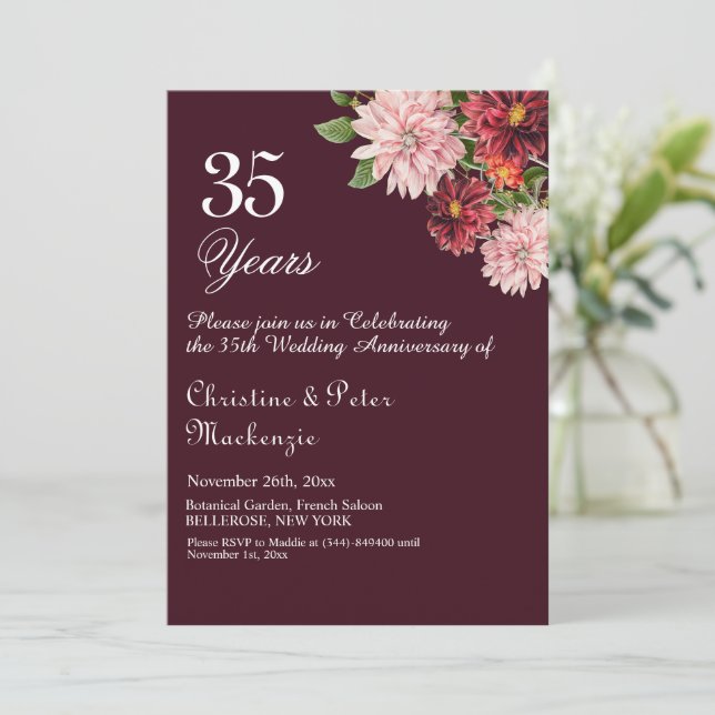 Invitation 35e anniversaire du Mariage de corail Bourgogne Fl (Debout devant)