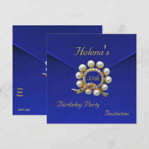 Invitation 35e Anniversaire Fête Bleu Riche Faux Velvet