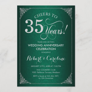 Invitation 35e anniversaire Mariage - Damas d'argent vert