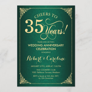 Invitation 35e anniversaire Mariage - Damas d'or vert