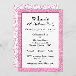 Invitation 35e anniversaire Thème Pink and White Motif