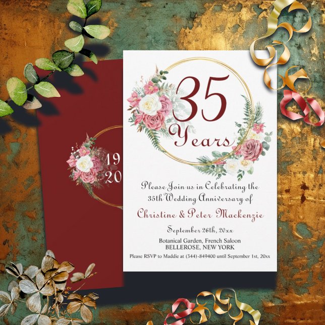 Invitation 35e Mariage Coral Anniversaire Rose Gold Frame (Créateur téléchargé)