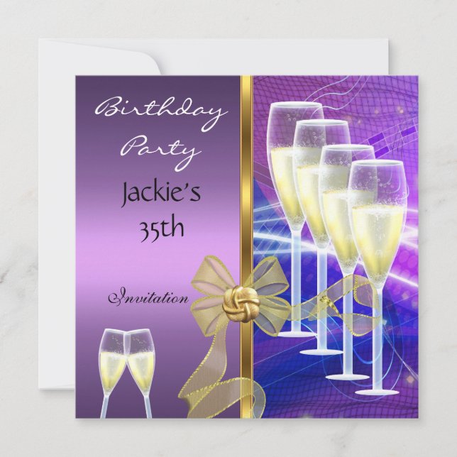 Invitation 35th Birthday Party Elegant Purple Gold (Front)