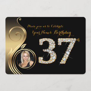 Invitation 37e,Invitation d'anniversaire,Numéro Diamant,Photo
