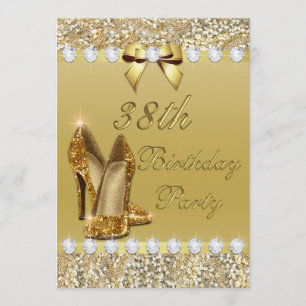 Invitation 38e anniversaire Classy Gold Heels Sequins Diamond