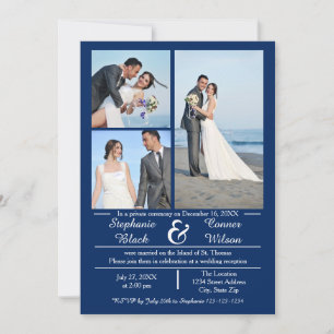 Invitation 3/4 Photos Vertical Bleu- Annonce de Mariage
