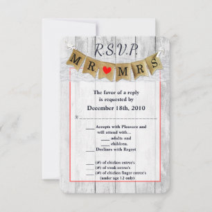 Invitation 3.5x5 R.S.V.P. Card Burlap M. et Mme Banner
