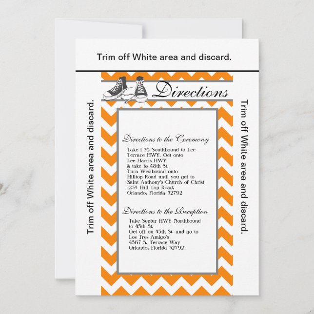 Invitation 3.5x6 Directions Card Baskets adolescents Chevron (Devant)