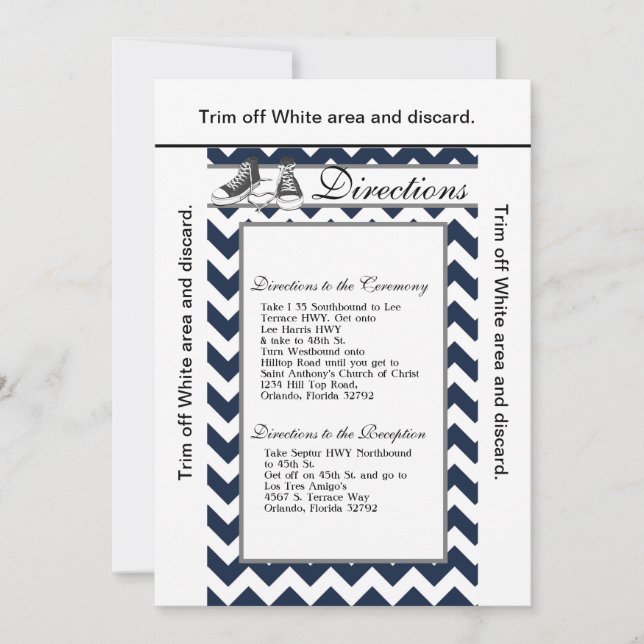 Invitation 3.5x6 Directions Card Baskets adolescents Chevron (Devant)