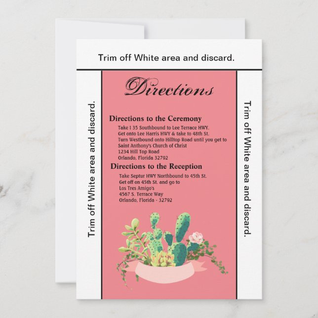Invitation 3.5x6 Directions Card Bohemian Cactus Succulents D (Devant)