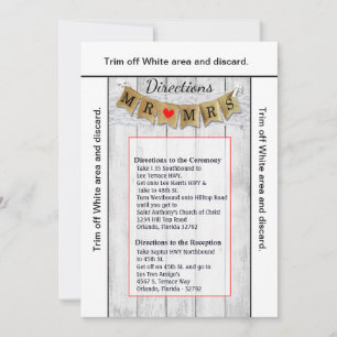 Invitation 3.5x6 Directions Card Burlap M et Mme Banner