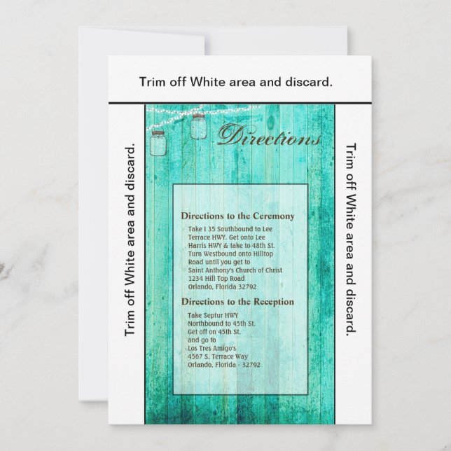 Invitation 3.5x6 Directions Card Mason Jar String Lights Wood (Devant)
