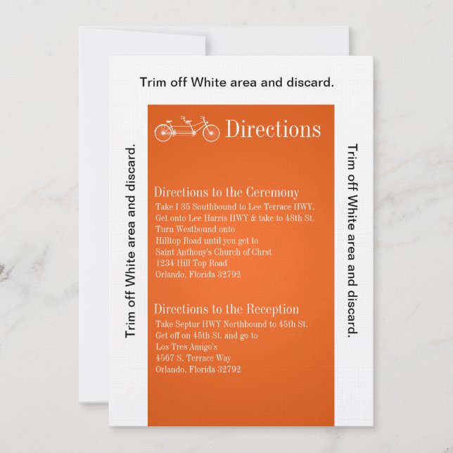 Invitation 3.5x6 Directions Card Orang Double Vélo (Devant)