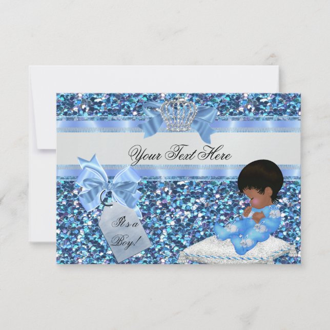 Invitation 3 Baby showers Garçon Bleu Petit Prince Bunnies (Devant)