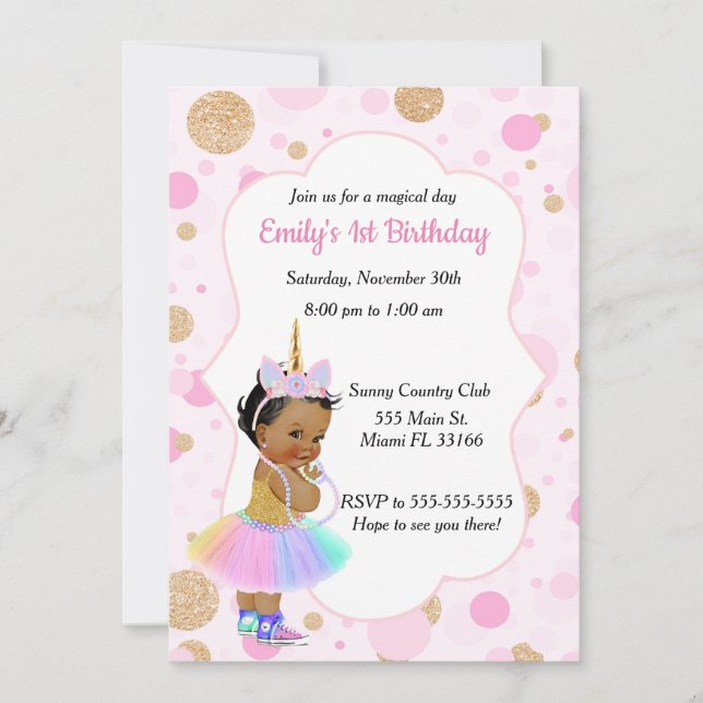 Invitation 3 d'anniversaire de bébé de licorne (Devant)