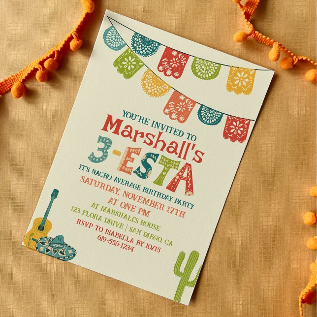 Invitation 3-Esta Mexicaine Fiesta Thème 3ème anniversaire fê (Créateur téléchargé)