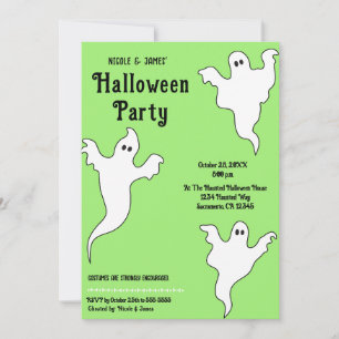 Invitation 3 Fantômes Vert Noir Soirée Halloween Fantaisiste