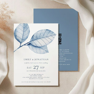Invitation 3 grande aquarelle Dusty Feuilles QR Mariage