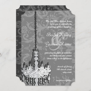 Invitation 3 lustres en argent et gris Mariage damassé Invita