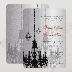 Invitation 3 lustres en argent et noir Mariage damassé Invita