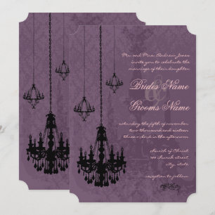 Invitation 3 lustres noirs Eggplant Mariage damassé