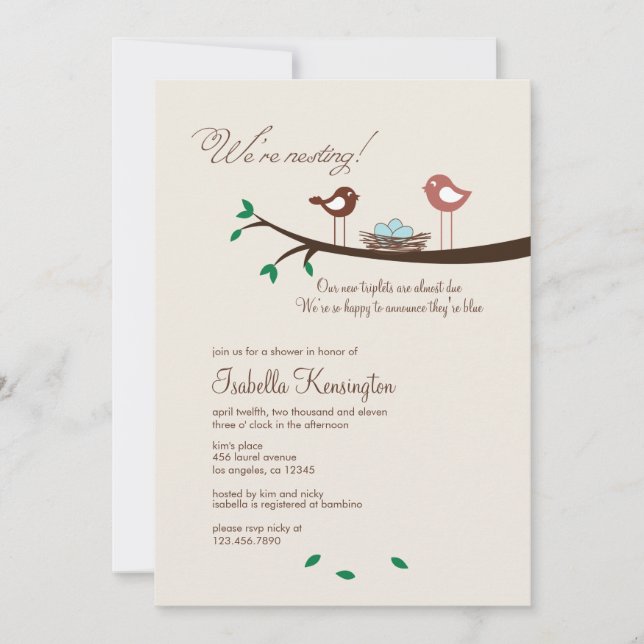 Invitation 3 Oeufs Bleus Triplets Garçons Baby shower Invitat (Devant)