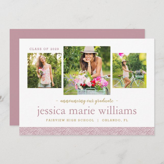 Invitation 3 Photo Graduation Announcement (Devant / Derrière)