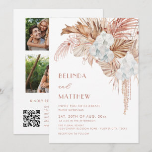 Invitation 3 Photos Bohème Fleurs Aquarelle Mariage Casual