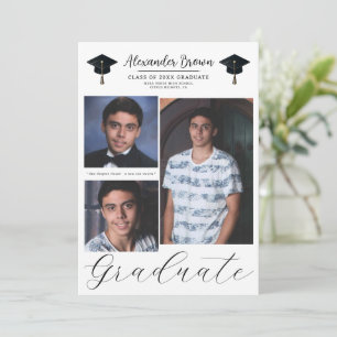 Invitation 3 photos d'images Modernes Minimal Graduation 