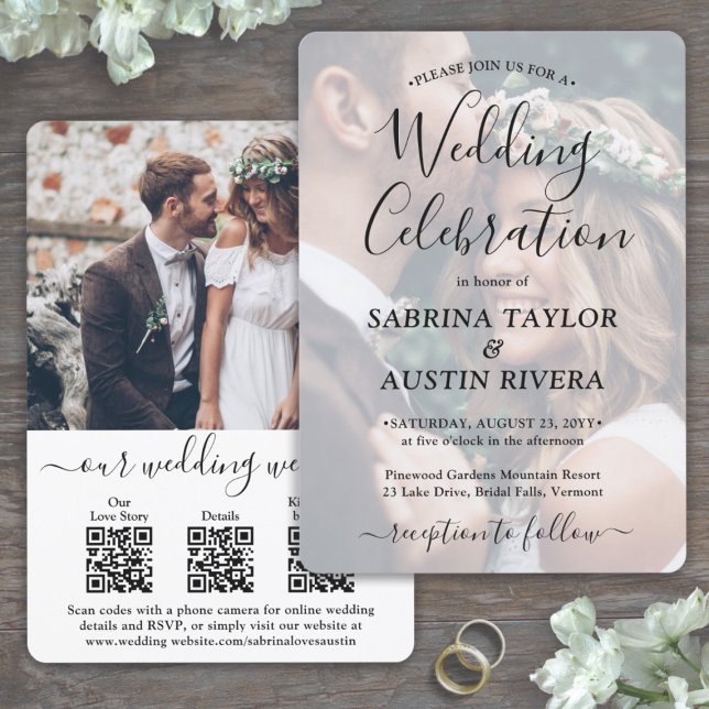 Invitation 3 QR Codes Site Web RSVP Mariage photo tout-en-un (Créateur téléchargé)