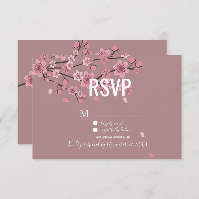 Invitation 3D Ombre Petals Cherry Blossom Botany RSVP (Devant / Derrière)