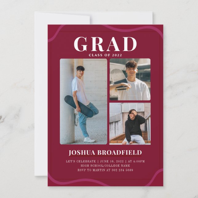 Invitation 3e année Photo Moderne Bourgogne Graduation Party (Devant)