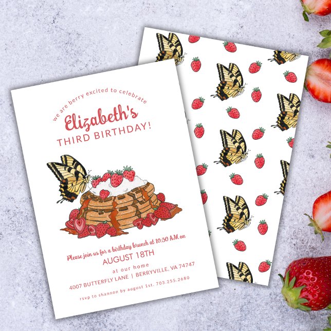 Invitation 3e anniversaire Berry Brunch Fraises (Créateur téléchargé)