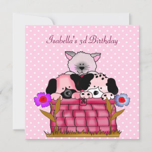 Invitation 3e anniversaire fêtards chats chats amis chiens