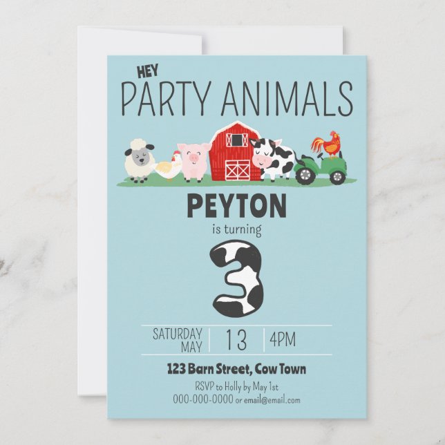 Invitation 3e anniversaire fête Animaux ferme Anniversaire (Devant)